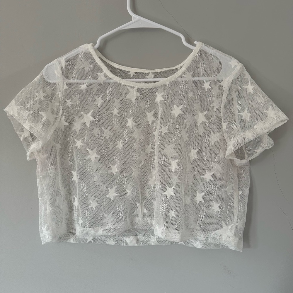 White Star Pattern Sheer Top